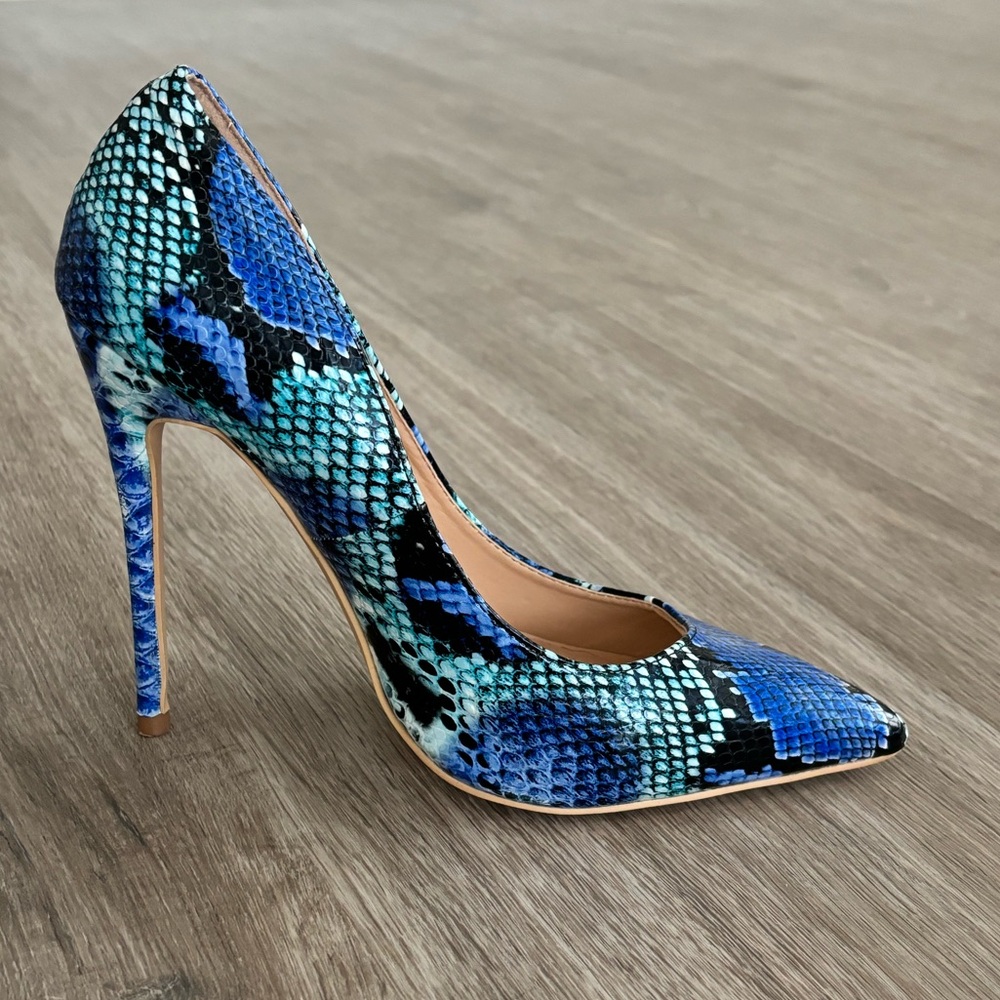 Blue Snakeskin Stiletto Heels